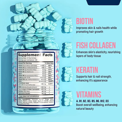 Vitamin Biotin 10000 Mcg HALAL Vegan Hair And Nail Gummies Bear Supplements